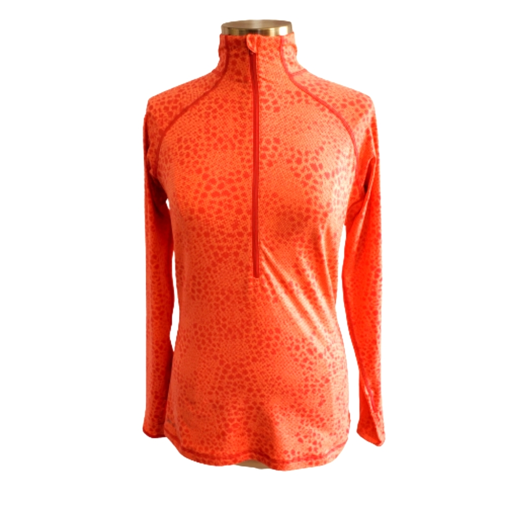 Nike Pro Warm Half Zip Long Sleeve Shirt Women"s L Orange Dri Fit